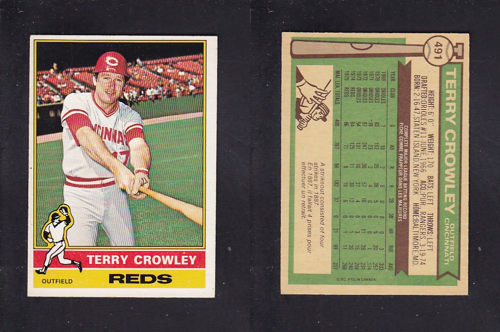 1976 O-PEE-CHEE BASEBALL CARD #491 T. CROWLEY photo