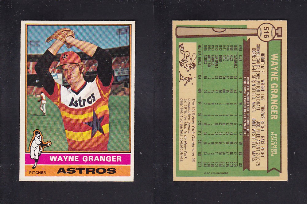 1976 O-PEE-CHEE BASEBALL CARD #516 W. GRANGER photo