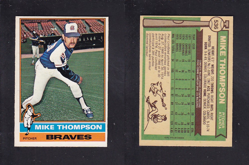 1976 O-PEE-CHEE BASEBALL CARD #536 M. THOMPSON photo