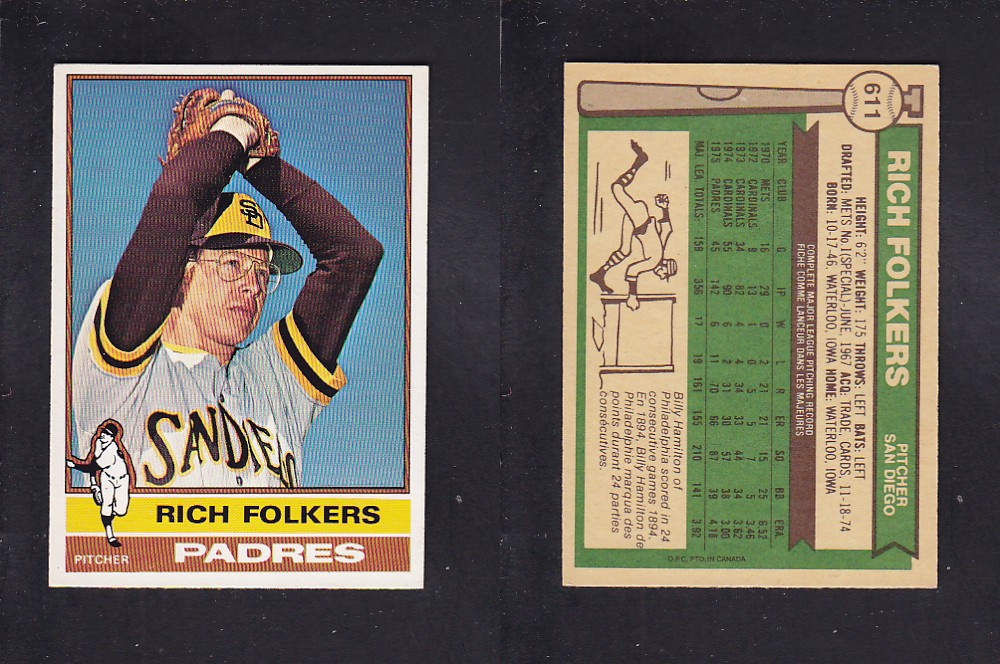 1976 O-PEE-CHEE BASEBALL CARD #611 R. FOLKERS photo