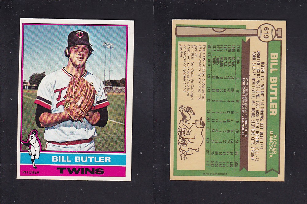 1976 O-PEE-CHEE BASEBALL CARD #619 B. BUTLER photo