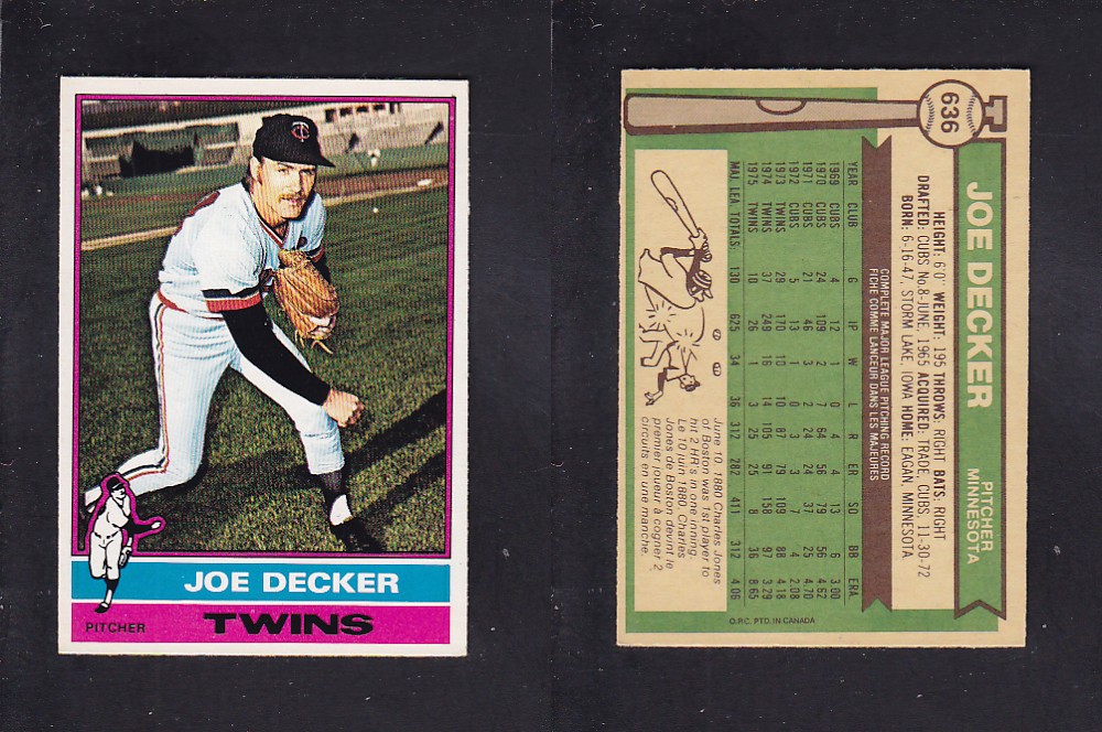 1976 O-PEE-CHEE BASEBALL CARD #636 J. DECKER photo