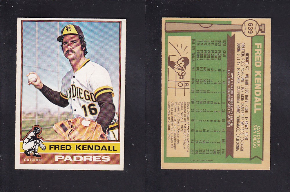 1976 O-PEE-CHEE BASEBALL CARD #639 F. KENDALL photo