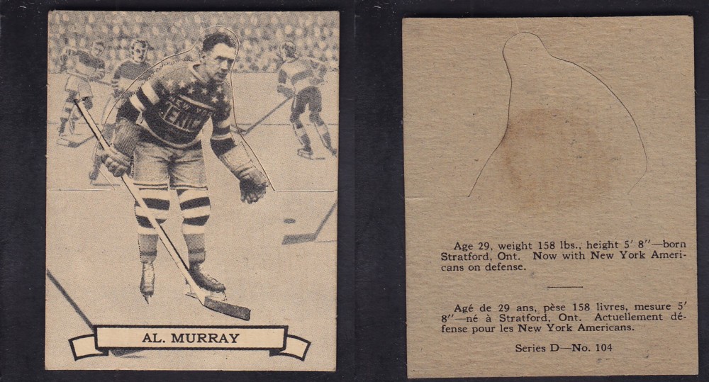 1936-37 O-PEE-CHEE HOCKEY CARD SER. D #104 A. MURRAY photo