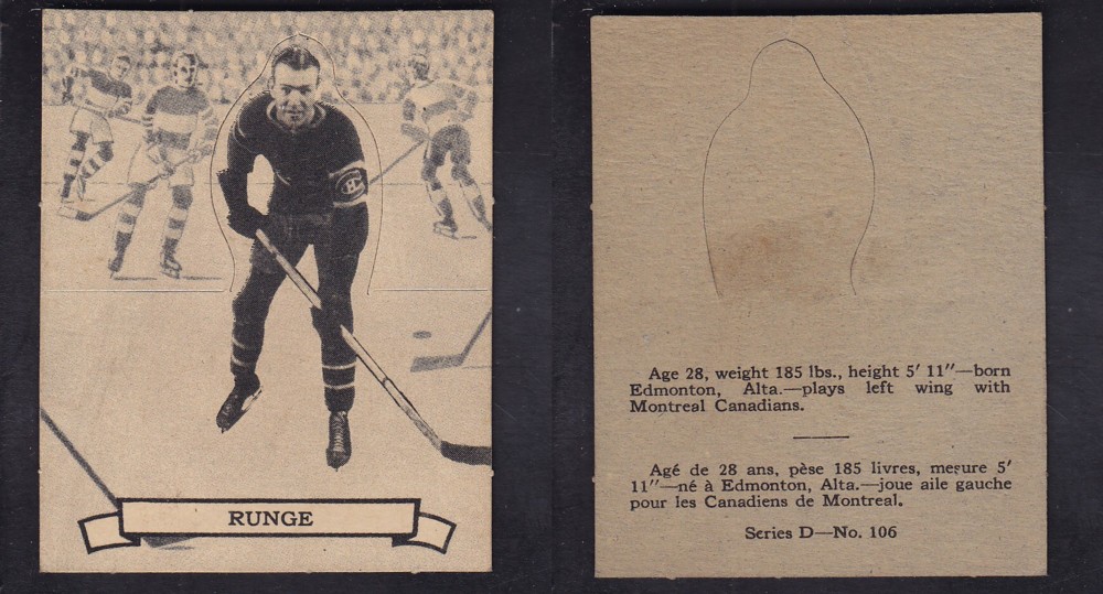 1936-37 O-PEE-CHEE HOCKEY CARD SER. D #106 P. RUNGE photo