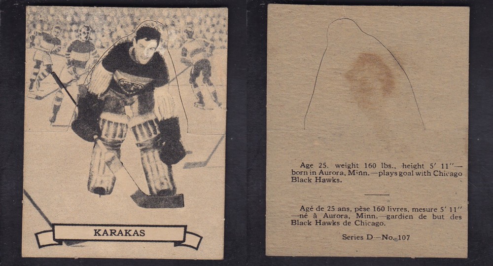 1936-37 O-PEE-CHEE HOCKEY CARD SER. D #107 M. KARAKAS photo