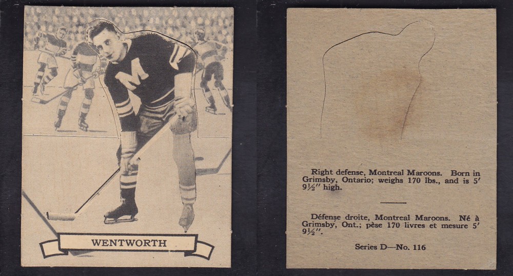 1936-37 O-PEE-CHEE HOCKEY CARD SER. D #116 C. WENTWORTH photo