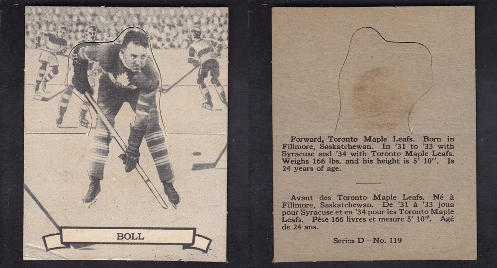 1936-37 O-PEE-CHEE HOCKEY CARD SER. D #119 B. BOLL photo