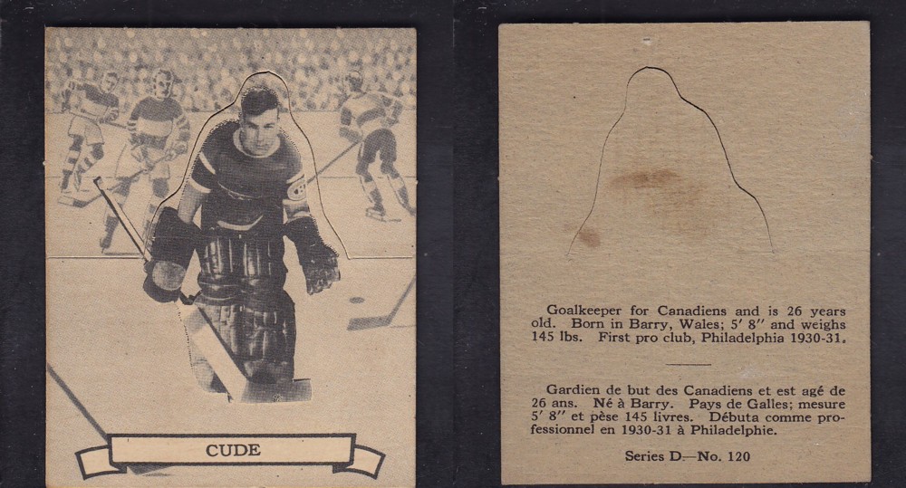 1936-37 O-PEE-CHEE HOCKEY CARD SER. D #120 W. CUDE photo