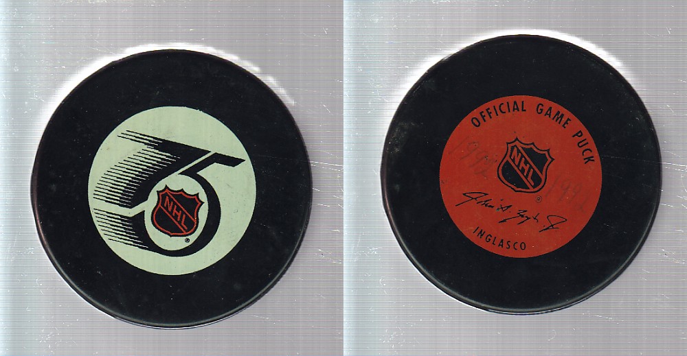 1991-92 IN GLAS CO NHL 75TH ANNIVERSARY GAME PUCK photo