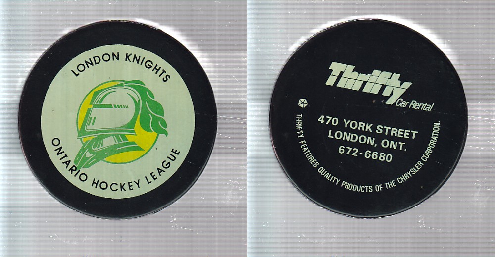 1991-2001 IN GLAS CO LONDON KNIGNTS AD REVERSE PUCK photo