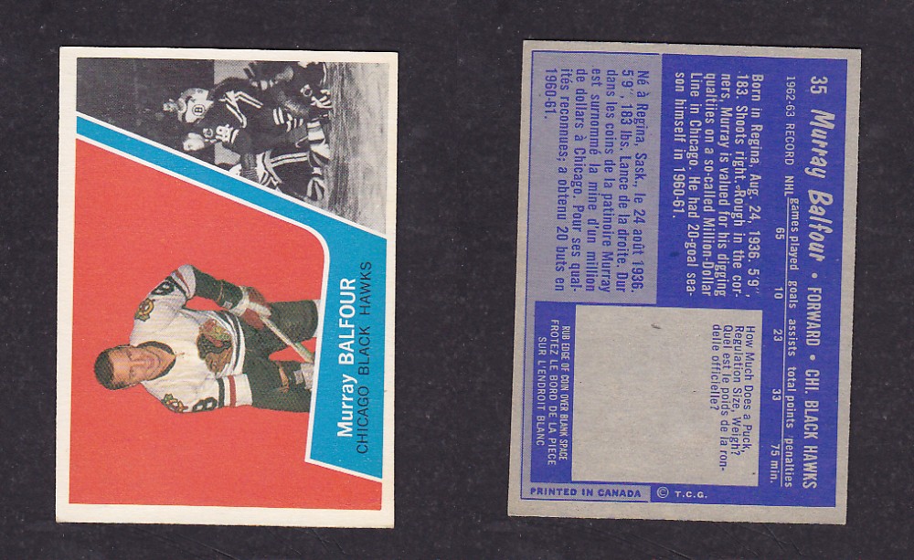 1963-64 TOPPS HOCKEY CARDS #35 M. BALFOUR photo