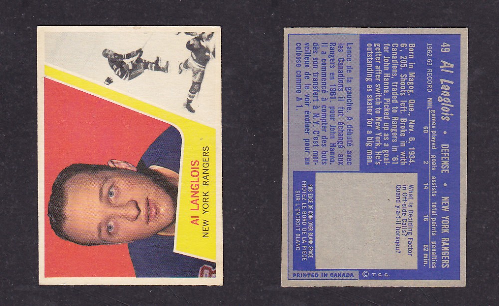 1963-64 TOPPS HOCKEY CARDS #49 A. LANGLOIS photo