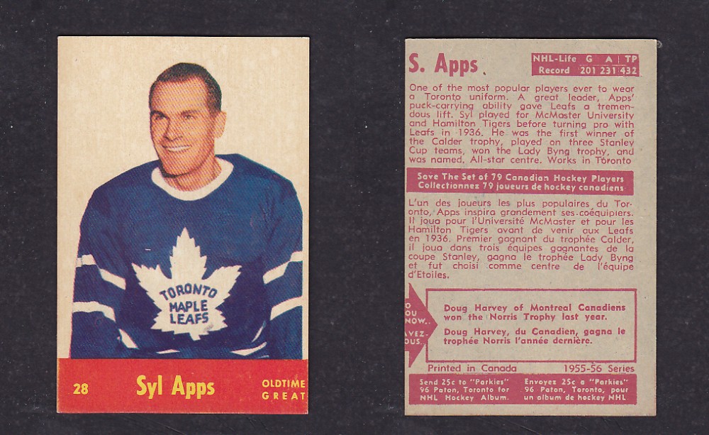 1955-56 PACK HURTS HOCKEY CARD #28 S. APPS photo