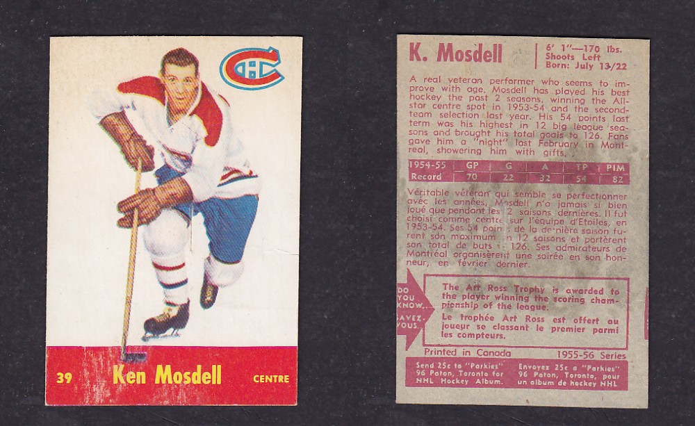 1955-56 PACK HURTS HOCKEY CARD #39 K. MOSDELL photo