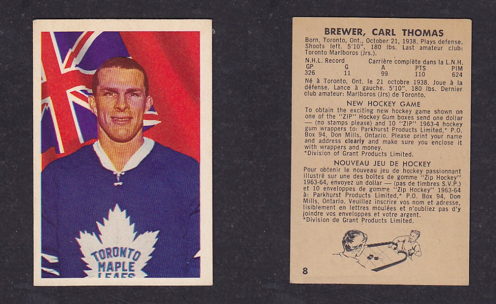 1963-64 PARKHURST HOCKEY CARD #8 C. BREWER photo