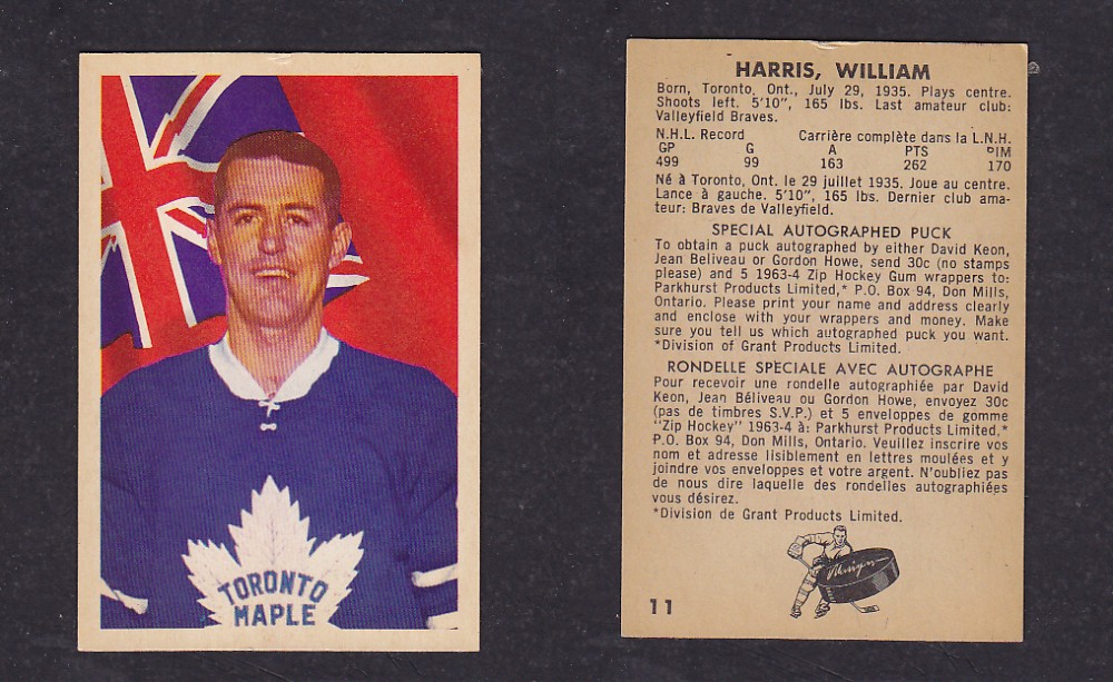 1963-64 PARKHURST HOCKEY CARD #11 W. HARRIS photo