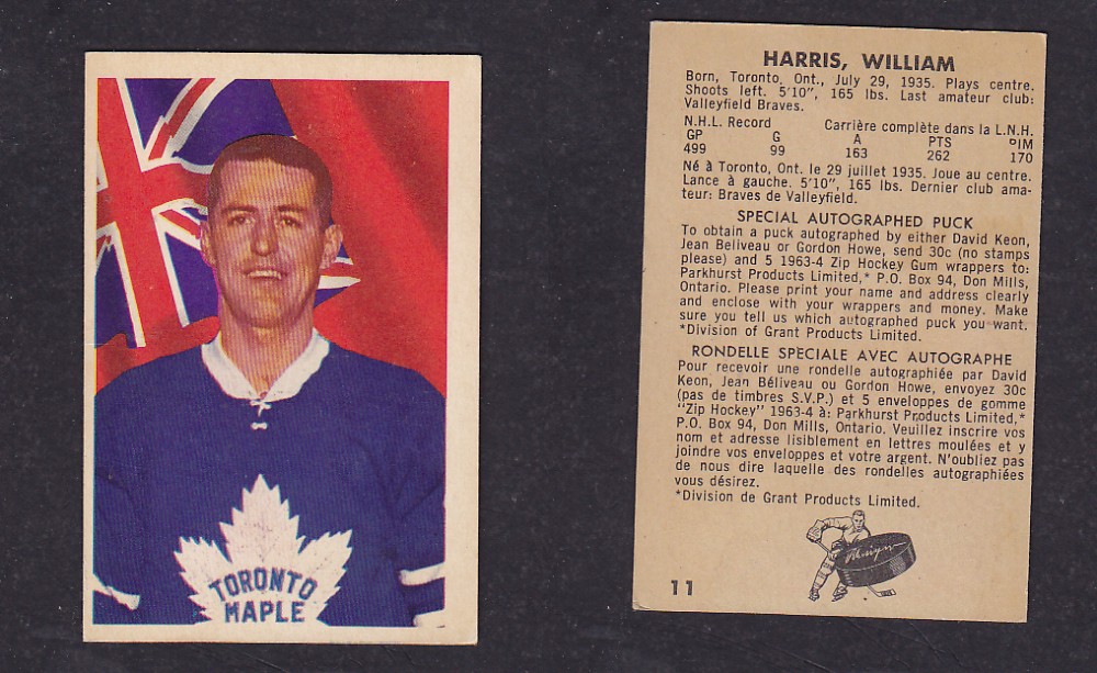 1963-64 PARKHURST HOCKEY CARD #11 W. HARRIS photo