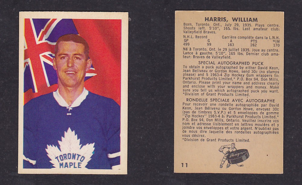 1963-64 PARKHURST HOCKEY CARD #11 W. HARRIS photo