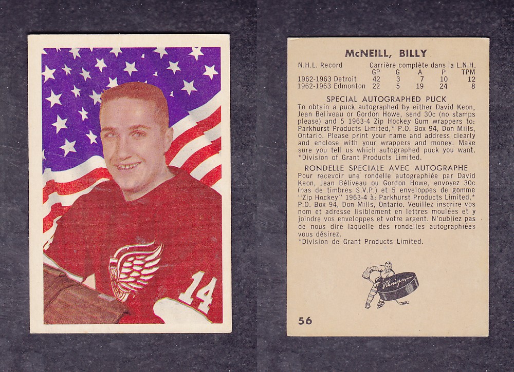 1963-64 PARKHURST HOCKEY CARD #56 B. McNEIL photo