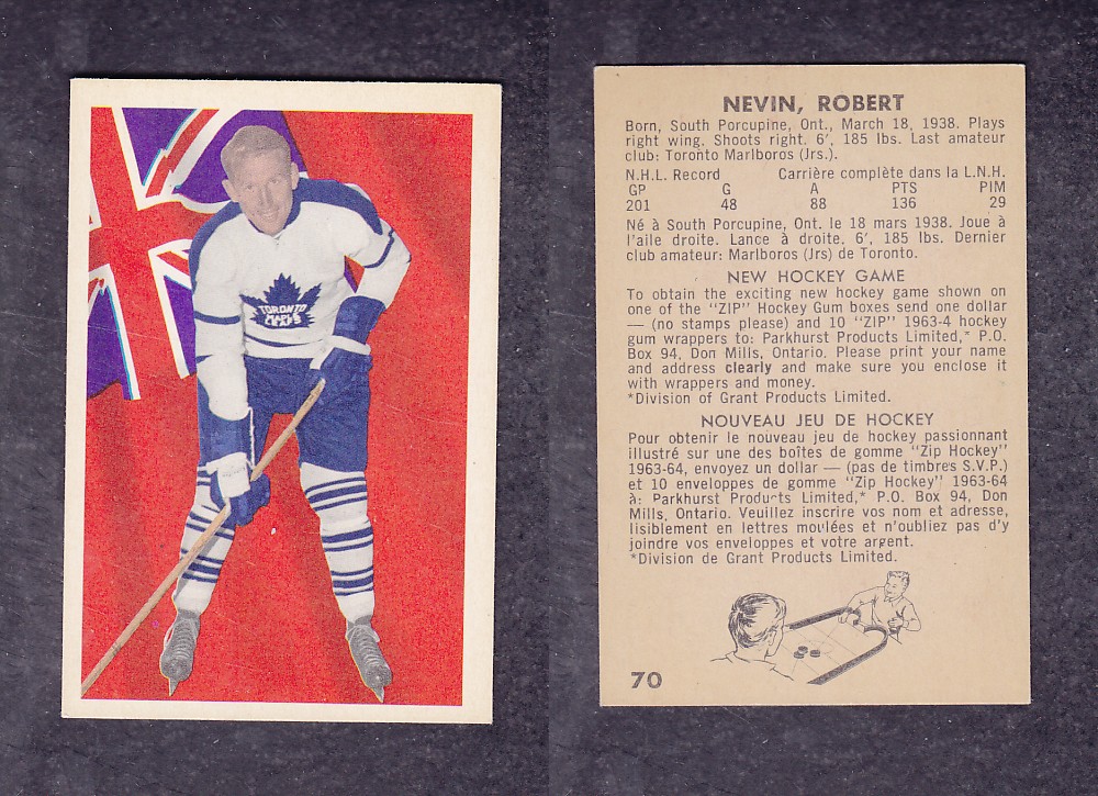 1963-64 PARKHURST HOCKEY CARD #70 R. NEVIN photo