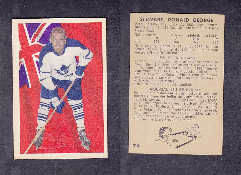 1963-64 PARKHURST HOCKEY CARD #74 R. STEWART photo