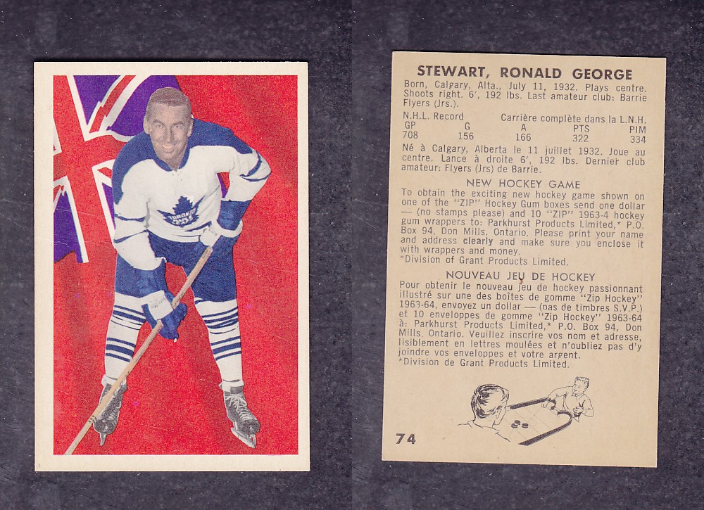 1963-64 PARKHURST HOCKEY CARD #74 R. STEWART photo