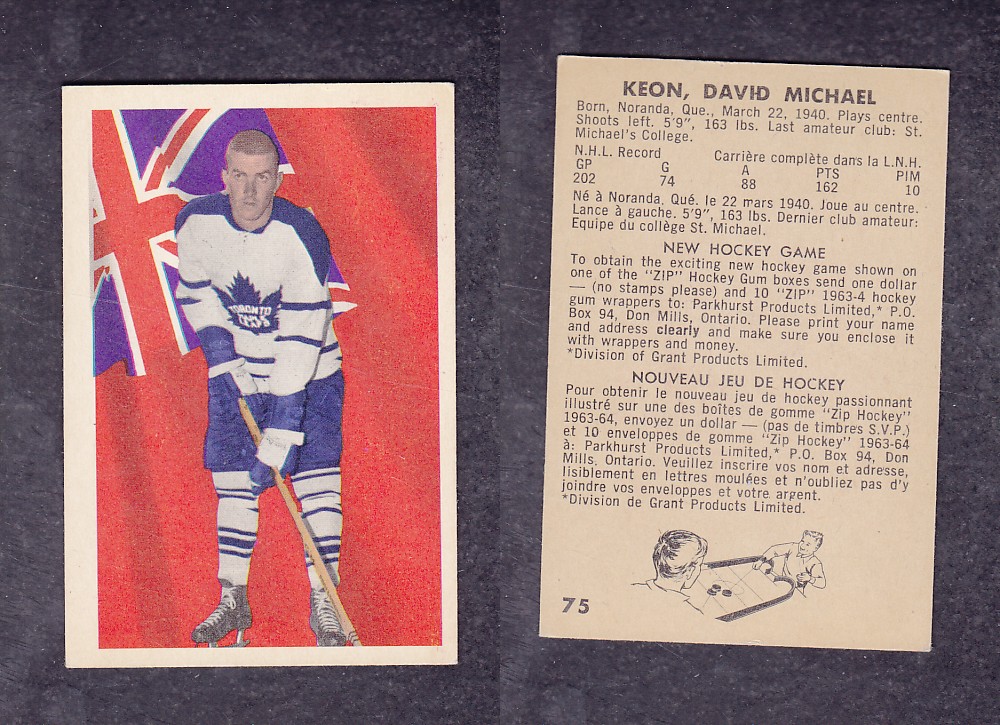 1963-64 PARKHURST HOCKEY CARD #75 D. KEON photo