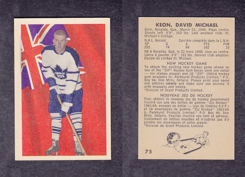 1963-64 PARKHURST HOCKEY CARD #75 D. KEON photo