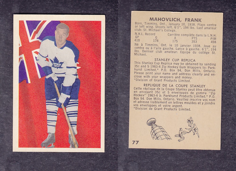 1963-64 PARKHURST HOCKEY CARD #77 F. MAHOVLICH photo