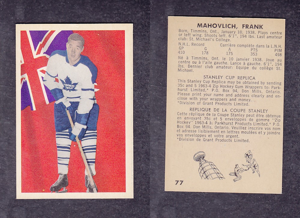 1963-64 PARKHURST HOCKEY CARD #77 F. MAHOVLICH photo