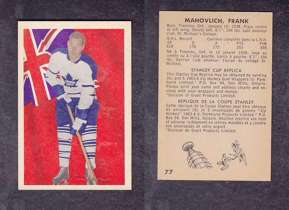 1963-64 PARKHURST HOCKEY CARD #77 F. MAHOVLICH photo