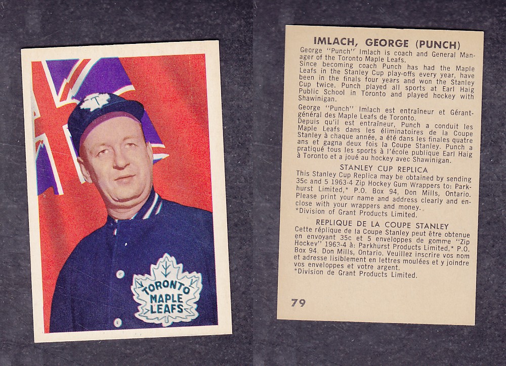 1963-64 PARKHURST HOCKEY CARD #79 G. IMLACH photo