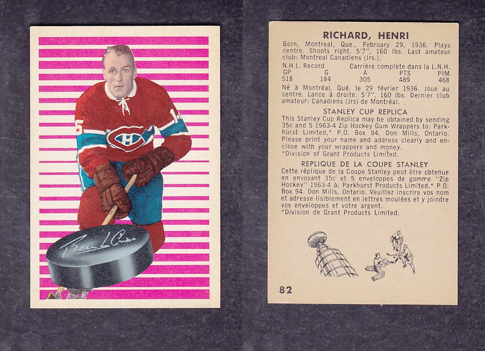 1963-64 PARKHURST HOCKEY CARD #82 H. RICHARD photo