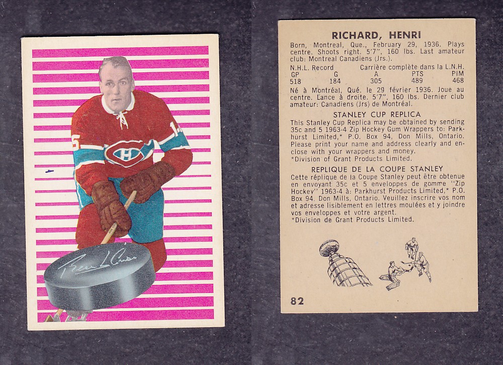 1963-64 PARKHURST HOCKEY CARD #82 H. RICHARD photo