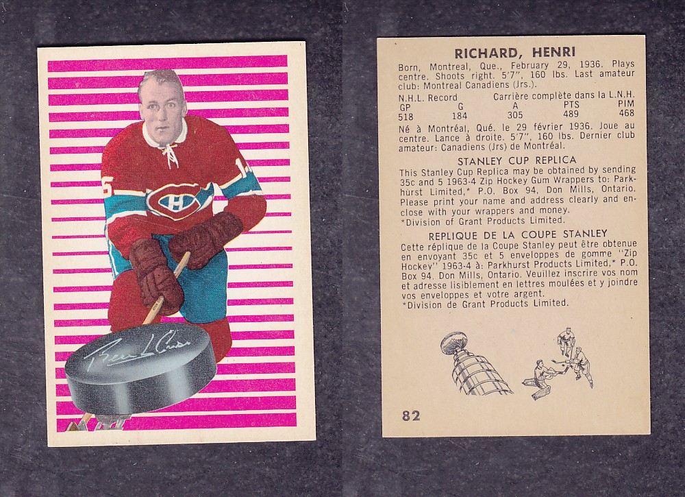 1963-64 PARKHURST HOCKEY CARD #82 H. RICHARD photo