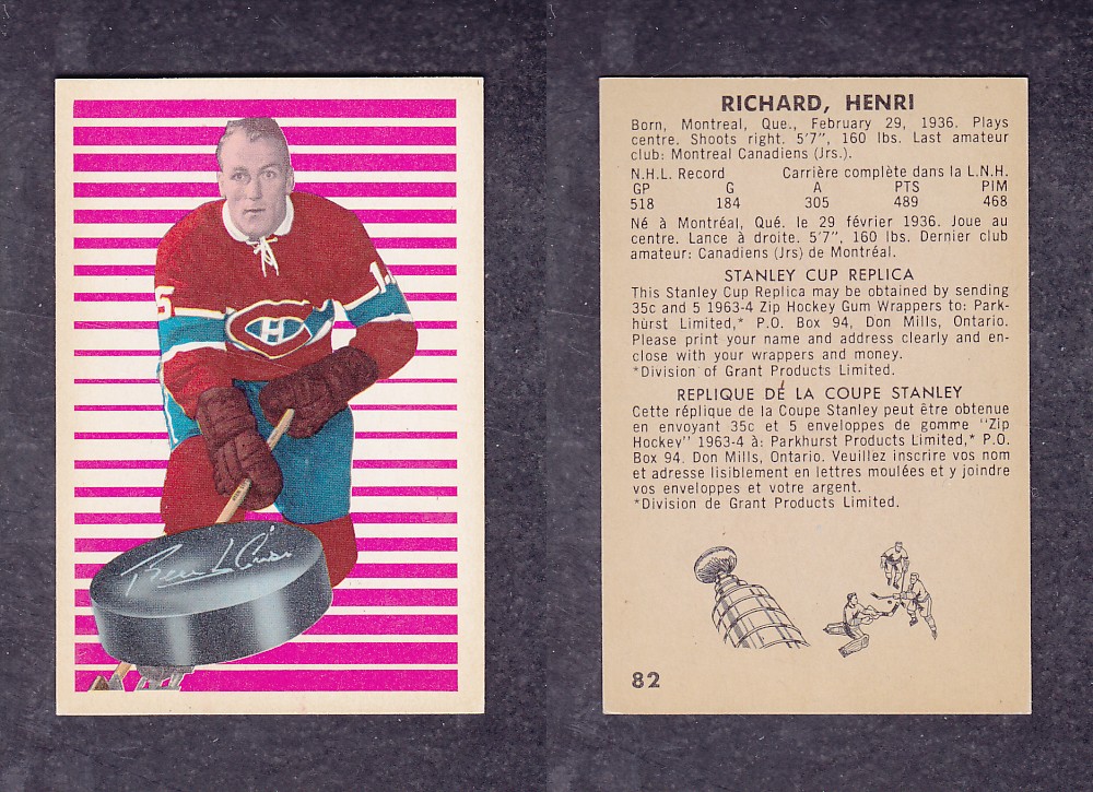 1963-64 PARKHURST HOCKEY CARD #82 H. RICHARD photo