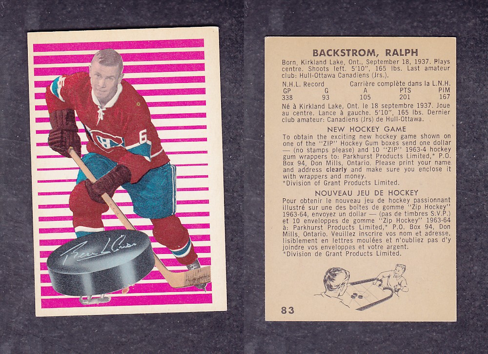 1963-64 PARKHURST HOCKEY CARD #83 R. BACKSTROM photo