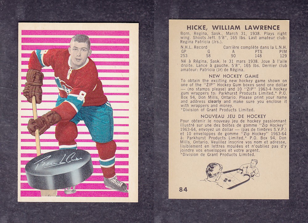 1963-64 PARKHURST HOCKEY CARD #84 W. HICKE photo