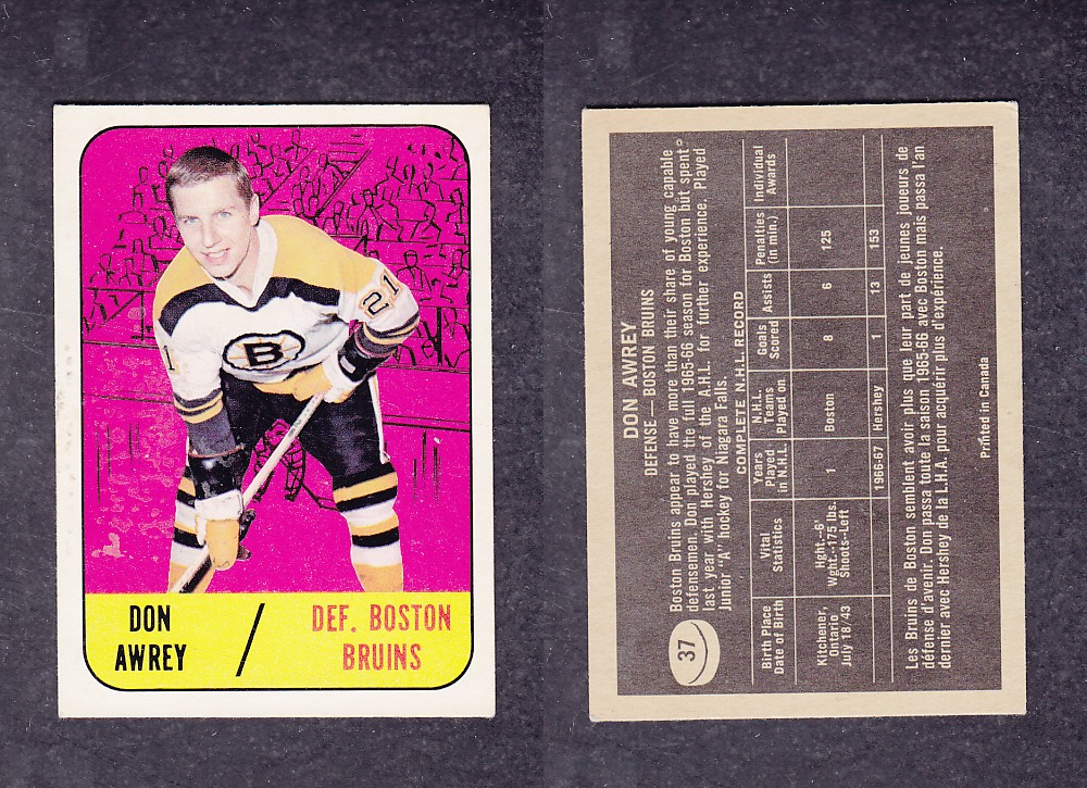 1967-68 TOPPS HOCKEY CARD #37 D. AWREY photo