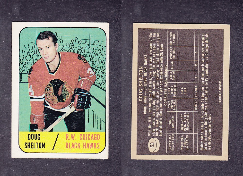 1967-68 TOPPS HOCKEY CARD #53 D. SHELTON photo