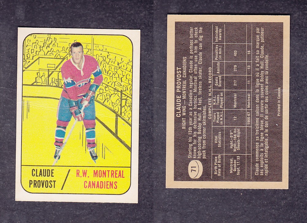 1967-68 TOPPS HOCKEY CARD #71 C. PROVOST photo