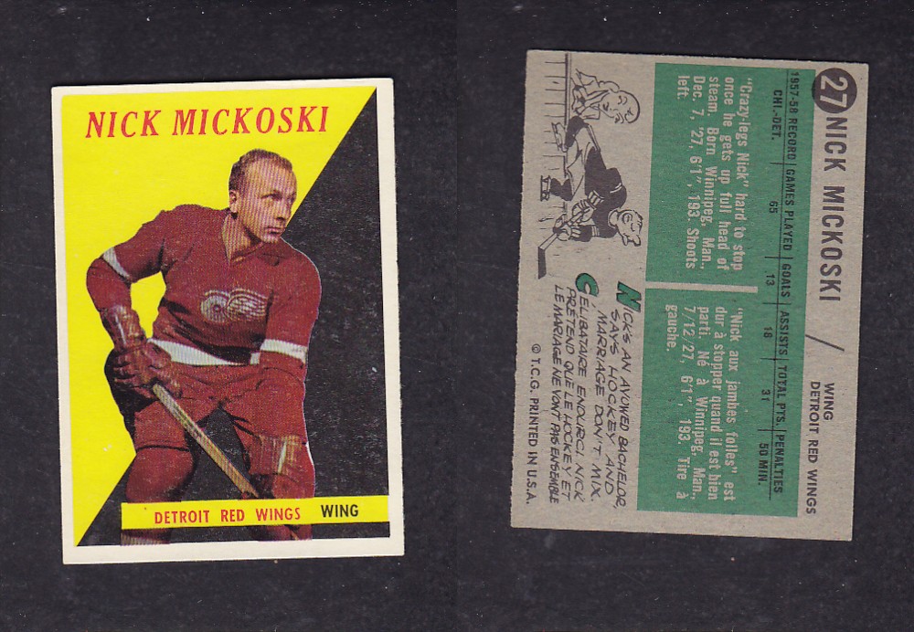 1958-59 TOPPS HOCKEY CARD #27 N. MICKOSKI photo