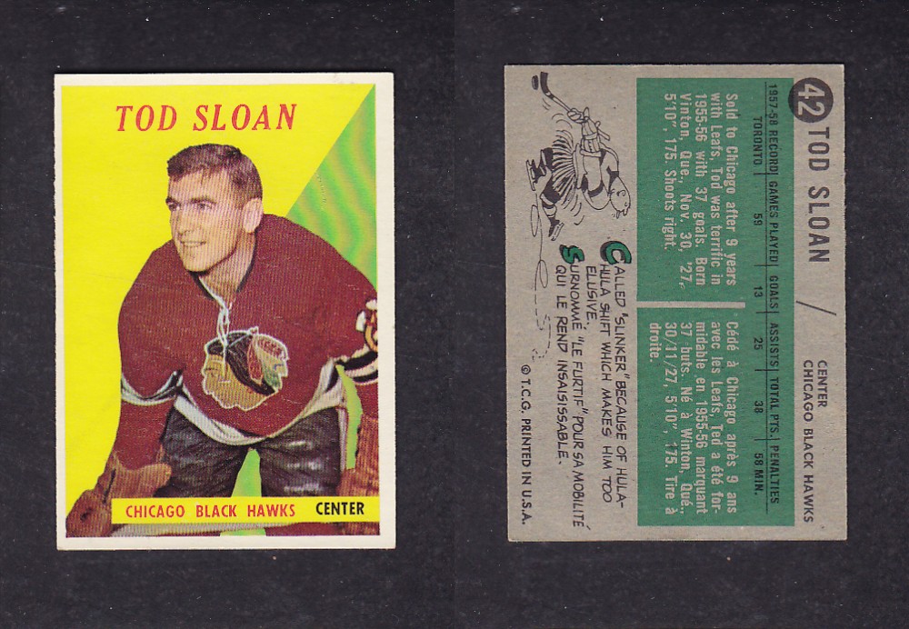 1958-59 TOPPS HOCKEY CARD #42 T. SLOAN photo