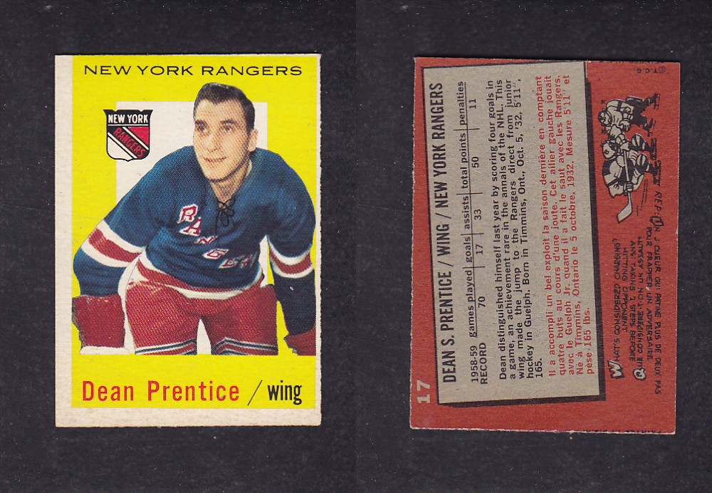 1959-60 TOPPS HOCKEY CARD #17 D. PRENTICE photo