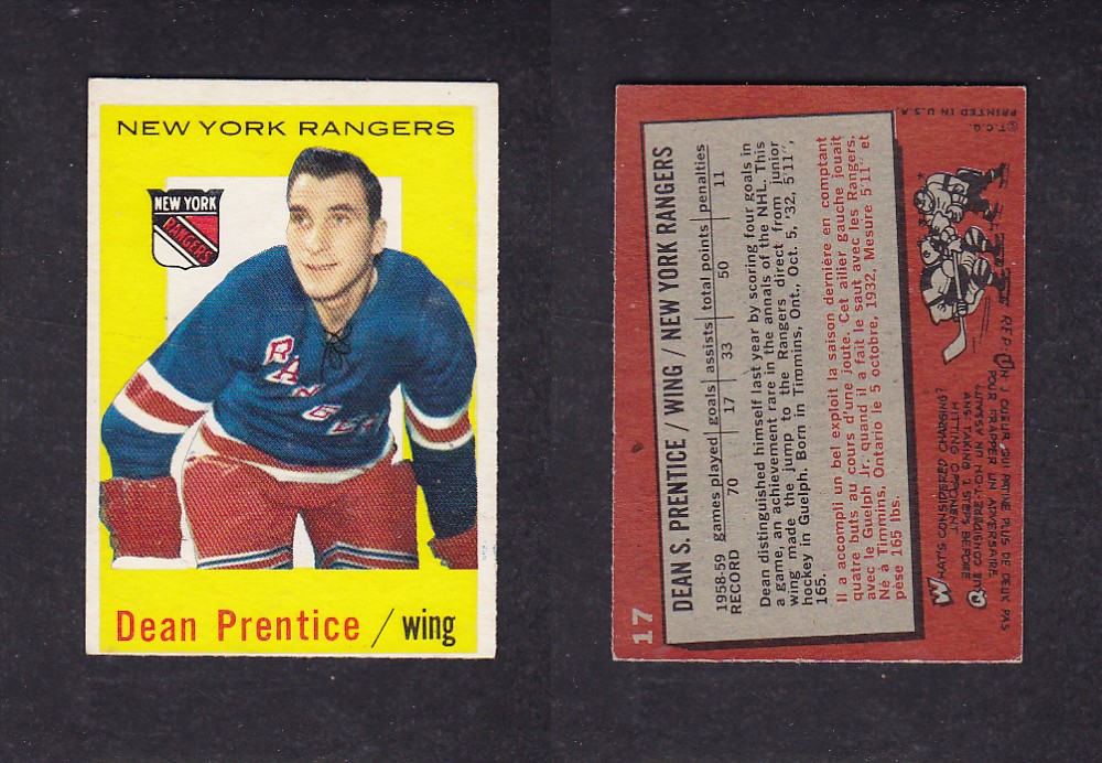 1959-60 TOPPS HOCKEY CARD #17 D. PRENTICE photo