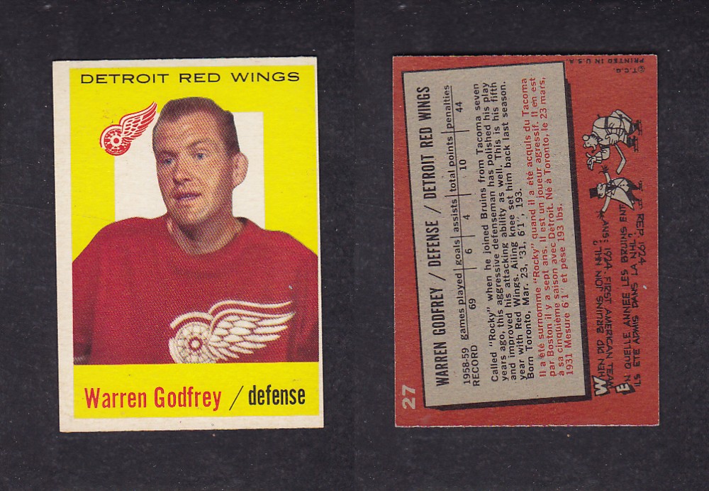 1959-60 TOPPS HOCKEY CARD #27 W. GODFREY photo