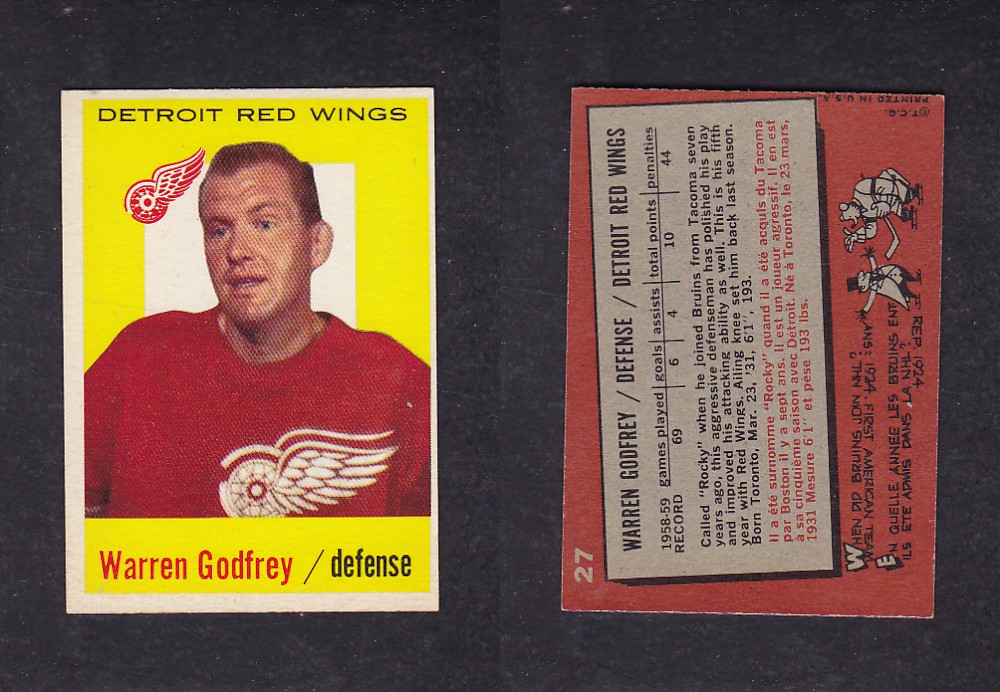 1959-60 TOPPS HOCKEY CARD #27 W. GODFREY photo