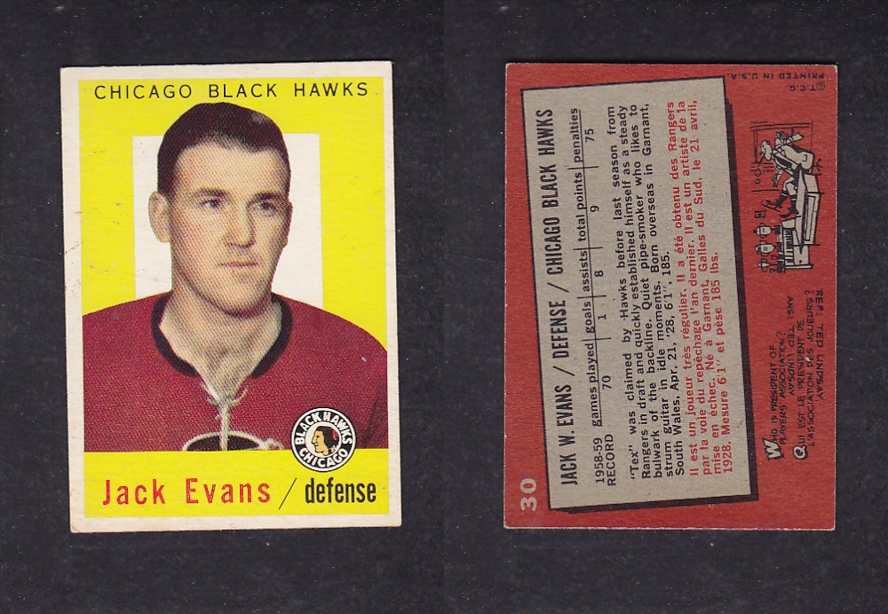 1959-60 TOPPS HOCKEY CARD #30 J. EVANS photo