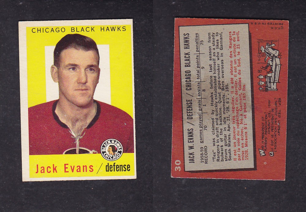 1959-60 TOPPS HOCKEY CARD #30 J. EVANS photo